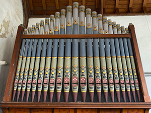 Thwaite church decorated organ pipes