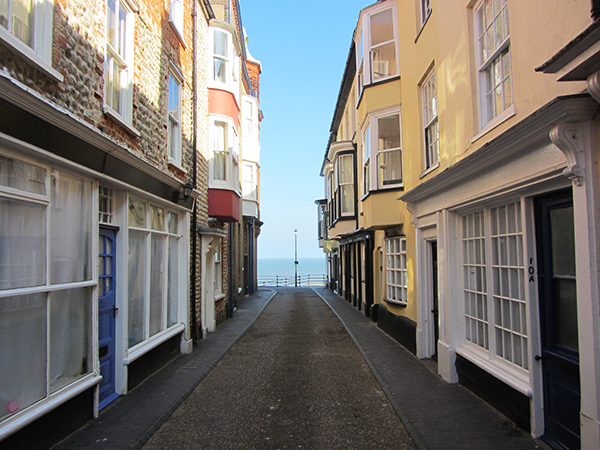 The historic Jetty Street in Cromer heading towards the sea front Historic Jetty Street in Cromer