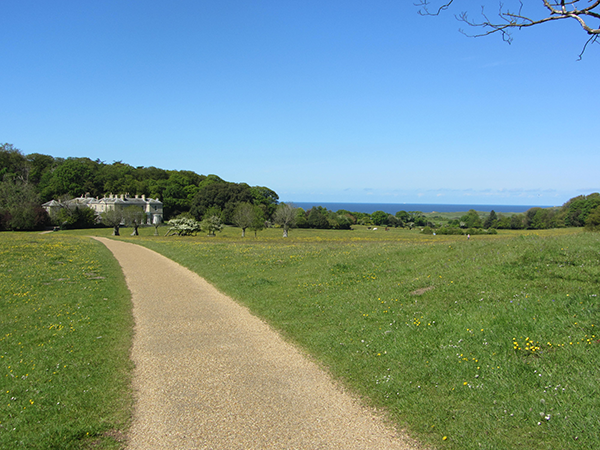 Sheringham Hall and views of the sea from the parkland Sheringham Hall and views of the sea